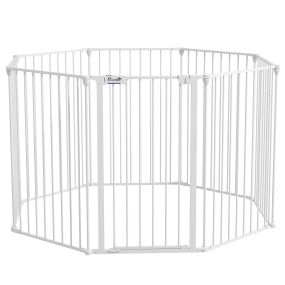 Parque para Perros de 8 Paneles 64x90 cm Corralito para Mascotas Plegable de Acero con Doble Cerradura Función de Bloqueo Auxiliar y Forma de Bricolaje para Pasillos Escaleras Blanco