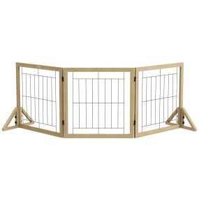 Barrera para perros de madera 210x70 cm plegable de 3 paneles con patas de apoyo triangulares