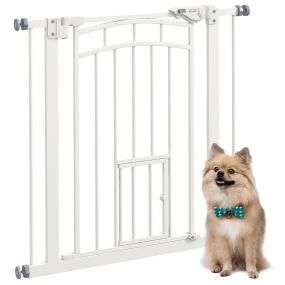 Barrera de seguridad extensible para perros 74-80 cm, montaje a presión, doble bloqueo, blanco