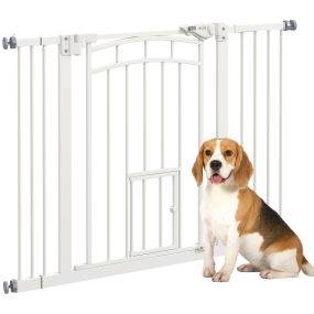Barrera de seguridad extensible para perros 74-100 cm blanca con doble bloqueo y montaje a presión