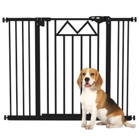 Barrera de seguridad para perros extensible 74-100 cm negra con cierre automático y doble bloqueo