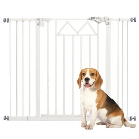Barrera de seguridad para perros extensible 74-100 cm blanca con cierre automático y doble bloqueo