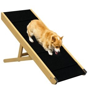 Rampa plegable de madera para perros y mascotas, altura ajustable, 83,5x35x47,5 cm, natural