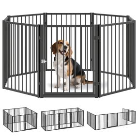 Parque para perros de 8 paneles de acero 76 cm negro para interior y exterior