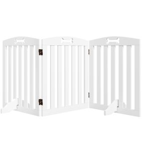 Barrera de seguridad plegable para perros 155 cm, 3 paneles, blanca, con pies extraíbles