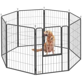 Parque para Perros de 8 Paneles de 100 cm de Altura, Vallas para Perros de Acero Resistente Plegable, con Puerta, para Interior y Exterior, Negro