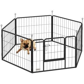 Parque para perros de 6 paneles, 60 cm de altura, acero plegable, con puerta, interior y exterior, negro
