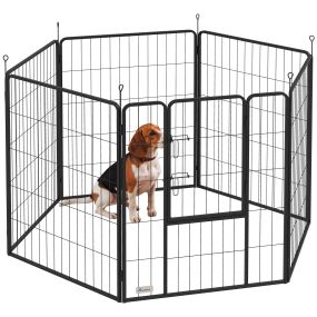 Parque para perros de 6 paneles, 100 cm de altura, acero plegable, con puerta, interior y exterior, negro