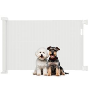 Barrera de seguridad retráctil para perros 0-136 cm blanca para interiores y exteriores