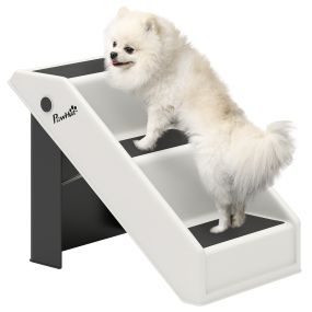 Escalera plegable para perros y gatos de 3 peldaños, portátil, 53x30,5x36,5 cm, blanco crema