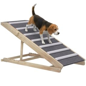 Rampa para perros plegable y ajustable 35-50 cm de madera con alfombrilla antideslizante y asa