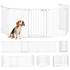 Barrera plegable para perros 366x75 cm, 6 paneles, cierre doble, blanca