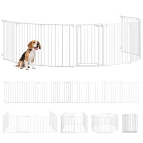 Barrera para Perros Plegable, 488x75 cm, Valla para Mascotas de 8 Paneles, Puerta con Cierre Doble, Barrera de Seguridad para Niños, Perros Pequeños y Medianos, para Escalera, Pasillo, Blanco
