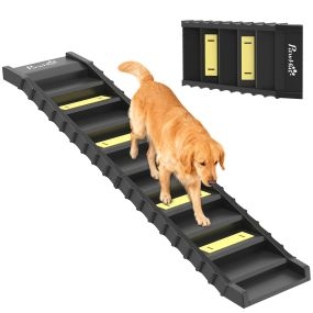 Rampa para Perros Plegable, 154 cm, Rampa para Perros para Coche y Cama Alta con 10 Escalones Antideslizantes, Ligera y Resistente, Carga 68 kg, para Sofá, Negro