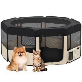 Parque plegable para perros y gatos impermeable con 2 puertas Ø90x41 cm negro