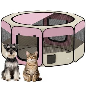 Parque plegable para perros y gatos impermeable con 2 puertas Ø120x58 cm rosa