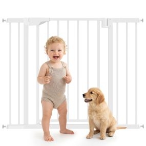 Barrera de seguridad extensible para niños y perros 76-103 cm blanca con bloqueo doble