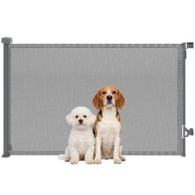 Barrera de seguridad retráctil para perros, extensible hasta 140 cm x 93 cm, gris