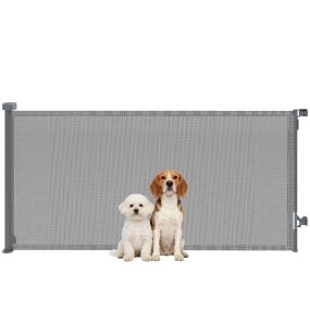 Barrera de seguridad retráctil para perros, extensible hasta 180 cm de ancho y 93 cm de alto, gris