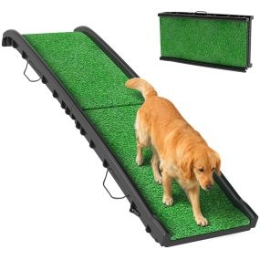 Rampa para perros con césped artificial 155 cm plegable con asa antideslizante verde