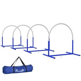 Set de entrenamiento de agilidad para perros de 4 piezas con bolsa de transporte blanco y azul