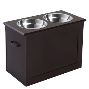Comedero elevado para perro con 2 cuencos de acero inoxidable 2x2000 ml marrón oscuro
