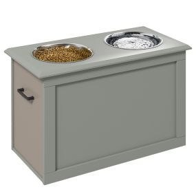 Comedero elevado para perro con 2 cuencos de acero inoxidable 2x2000 ml gris con almacenamiento oculto
