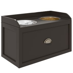 Comedero elevado para perros grandes con 2 cuencos de acero inoxidable y cajón oculto 60x30x36 cm marrón