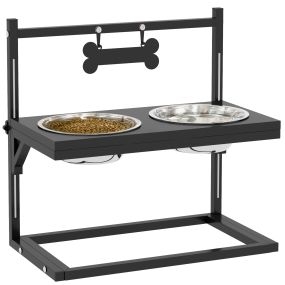 Comedero elevado para perros con 2 tazones de acero inoxidable altura ajustable negro 40,5x22x39 cm