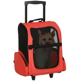 Transportín carrito 2 en 1 para perro y gato rojo 42x25x55 cm