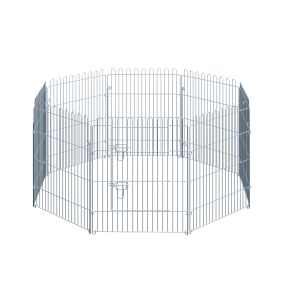 Parque para perros de 8 piezas 63x76 cm plegable con puerta y marco de acero plata para jardín y patio
