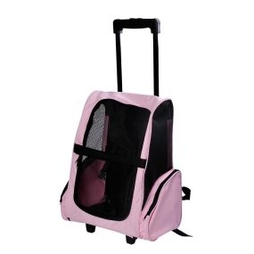 Transportín 2 en 1 para mascotas mochila o carrito de viaje con 2 ruedas y asa retráctil rosa