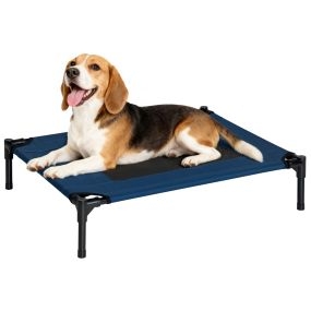Cama elevada para perros y gatos portátil con malla transpirable 76x61x18 cm azul