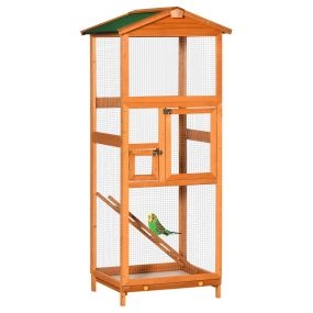 Jaula para pájaros grande 68x63x165 cm de madera de abeto con 2 puertas y bandeja extraíble