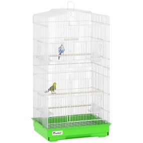 Jaula de metal para pájaros con puertas, 4 comederos, 3 perchas, columpio, verde, 46,5x35,5x92 cm