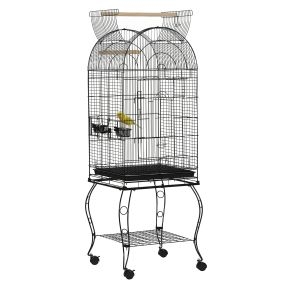 Jaula para pájaros grande de acero con soporte y ruedas 51x51x153 cm negra