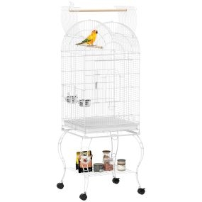 Jaula para pájaros con ruedas y estante 51x51x153 cm blanca para loros y canarios