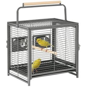 Jaula portátil para agapornis con 2 perchas, 2 comederos y bandeja extraíble 48x38x47,8 cm negro