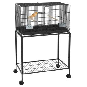 Jaula metálica para pájaros 77x46x119 cm negra con bandeja extraíble perchas y comederos