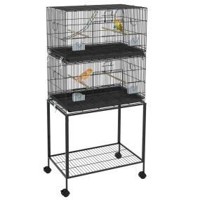 Jaula metálica para pájaros 77x46x164 cm negra con bandeja extraíble perchas y comederos