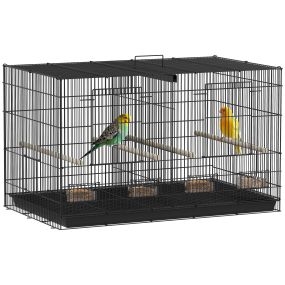 Jaula para pájaros con divisor 76x46x46 cm con 4 comederos 4 perchas y bandeja extraíble negra