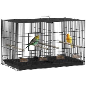 Jaula para pájaros con divisor 94x57x57 cm negra con 4 comederos 4 perchas y bandeja extraíble