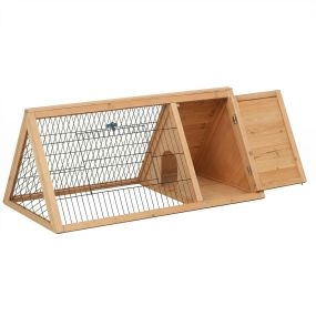Conejera de madera natural 116x62,2x52,5 cm jaula triangular para conejos con puertas y rejilla metálica