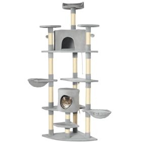Árbol rascador para gatos 200 cm con 2 cuevas 2 hamacas y plataformas gris 60x60x200 cm