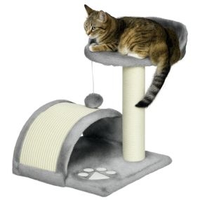Árbol rascador para gatos pequeños 46 cm 2 niveles con poste, plataformas y bola colgante gris