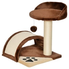 Árbol rascador para gatos pequeños 46 cm 2 niveles con poste, tablero, plataformas y bola colgante marrón