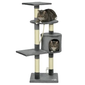 Rascador para gatos 116 cm torre de escalada con postes de sisal cueva plataformas y juguetes gris oscuro