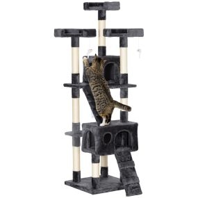 Árbol rascador para gatos 173 cm gris con 2 cuevas, 3 camas, 2 rampas y postes de sisal