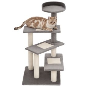 Árbol rascador para gatos 48,5x48,5x100 cm con 3 plataformas gris y beige