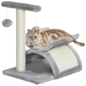 Árbol rascador para gatos pequeños 43 cm con poste giratorio, bolas, plataforma y caseta gris